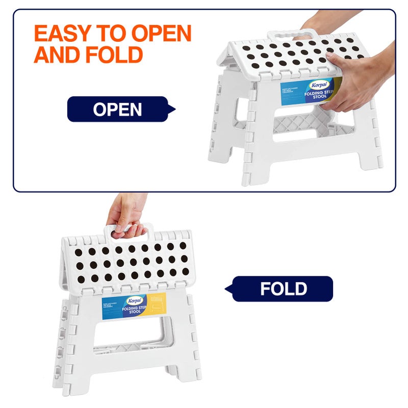 Korpai 9"" Folding Step Stool for Adults and Kids Holds Up to 300 lbs Non-Slip Folding Stools with Portable Handle  Compact Plastic Foldable Step Stool for Bathroom Bedroom  Kitchen White 1PC - Image 4